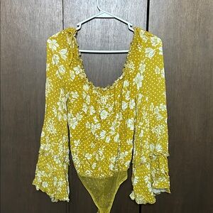 Free People Yellow Floral Bodysuit